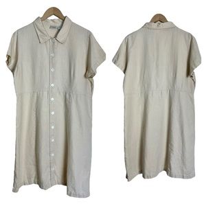 L.L Bean 100% Linen Button Front Dress Tan Khaki Color Size 16